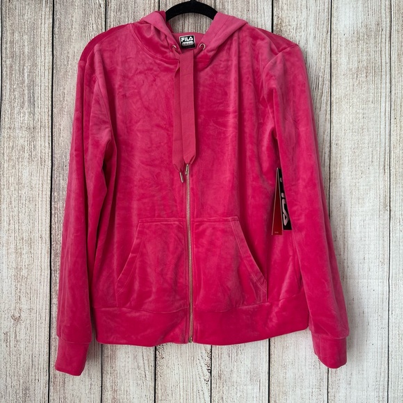 Fila Vibrant Pink Velour Hoodie - Picture 1 of 4